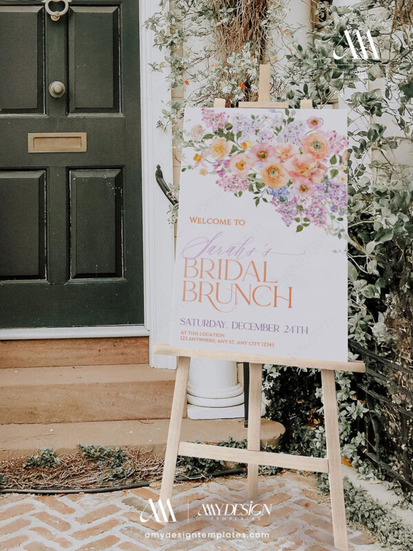 Alternative view of Spring Floral Bridal Shower Brunch Welcome Sign Template | Peach Purple Welcome Poster Printable