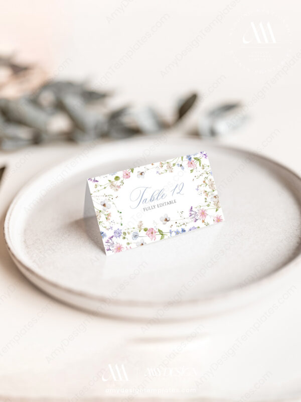 6+ Free Printable Wildflower Wedding Place Cards Template: Guide Your Guests with Natural Charm! Pastel Wildflower Wedding Escort Card Template | Baby Pink Baby Blue Place Card