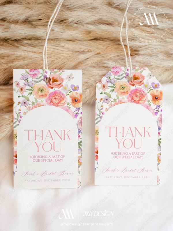 Colorful Favor Tags Template | Floral Wedding Shower Thank You Tag | Birthday Party Tags | Personalized Tags