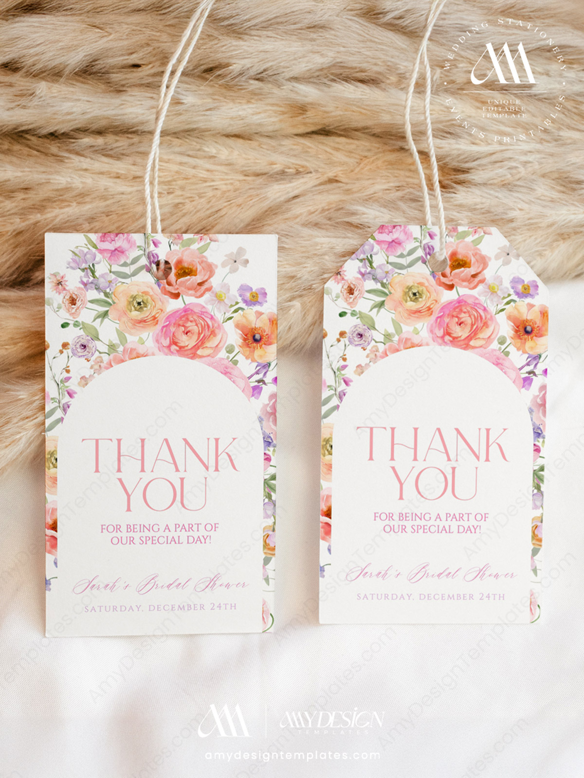 Colorful Favor Tags Template | Floral Wedding Shower Thank You Tag | Birthday Party Tags | Personalized Tags