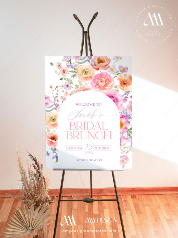 Floral Bridal Shower Brunch Welcome Sign | Bright Colorful Flowers Poster Printable Template