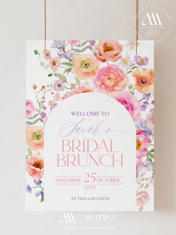Floral Bridal Shower Brunch Welcome Sign | Bright Colorful Flowers Poster Printable Template
