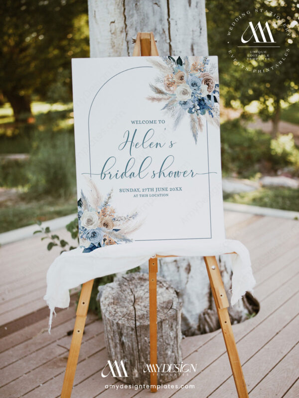 Alternative view of Dusty Blue Boho Bridal Shower Welcome Sign Printable | Bohemian Shower Signage Editable