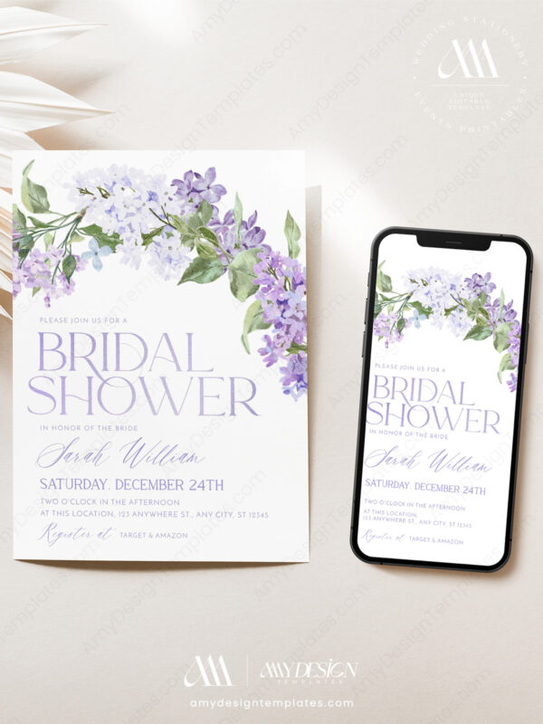 Alternative view of Floral Lilac Bridal Shower Invitation Template | Editable Purple Brunch Invite Printable Card