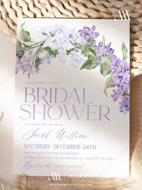 Floral Lilac Bridal Shower Invitation Template