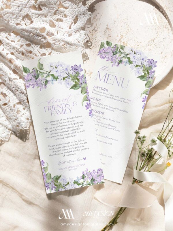 Alternative view of Lilac Menu Template | Purple Wedding Shower Menu Card | Dessert Menu Card | Custom Menu Printable