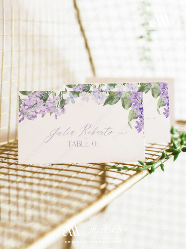 Lilac Place Card Template | Purple Place Card Printable | Editable Template Instant Download