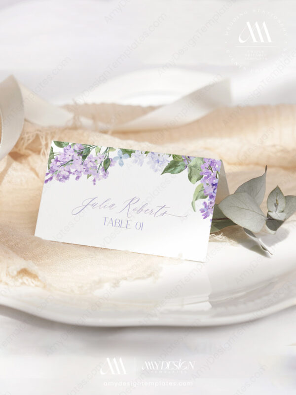 Lilac Place Card Template | Purple Place Card Printable | Editable Template Instant Download