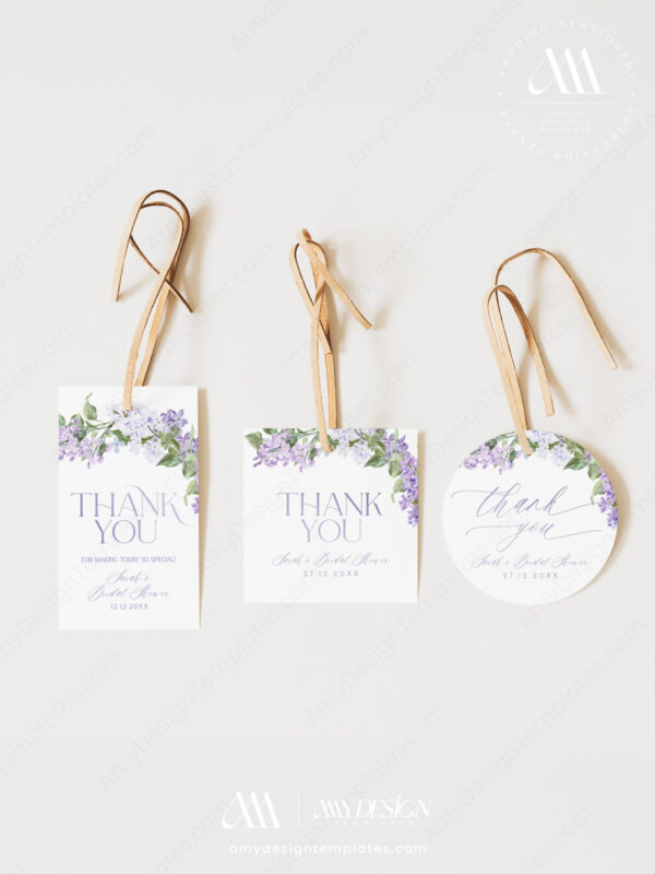 Lilac Purple Wedding Favor Tags Editable