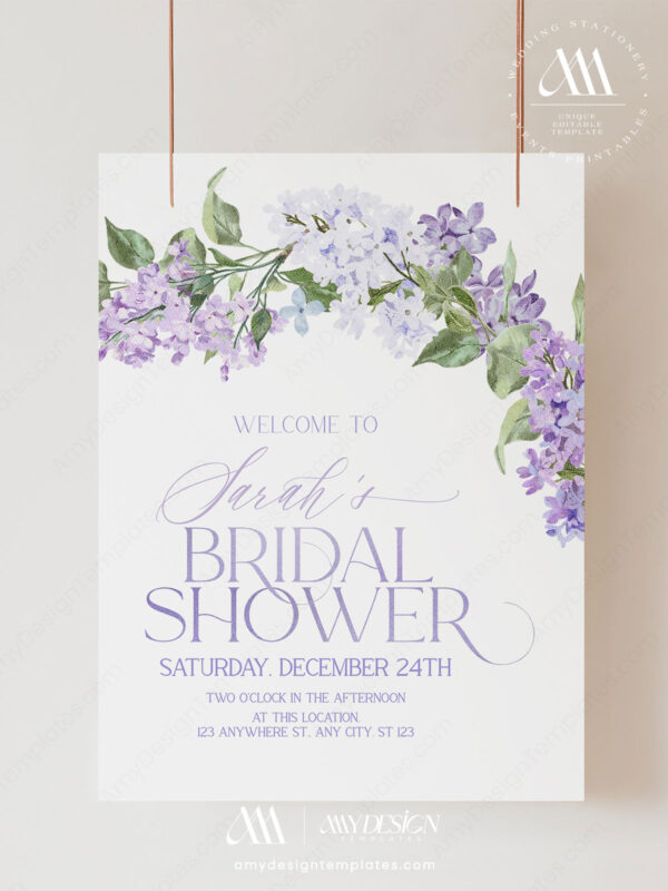 Lilac Wedding Welcome Sign Printable | Purple Floral Welcome Sign Editable