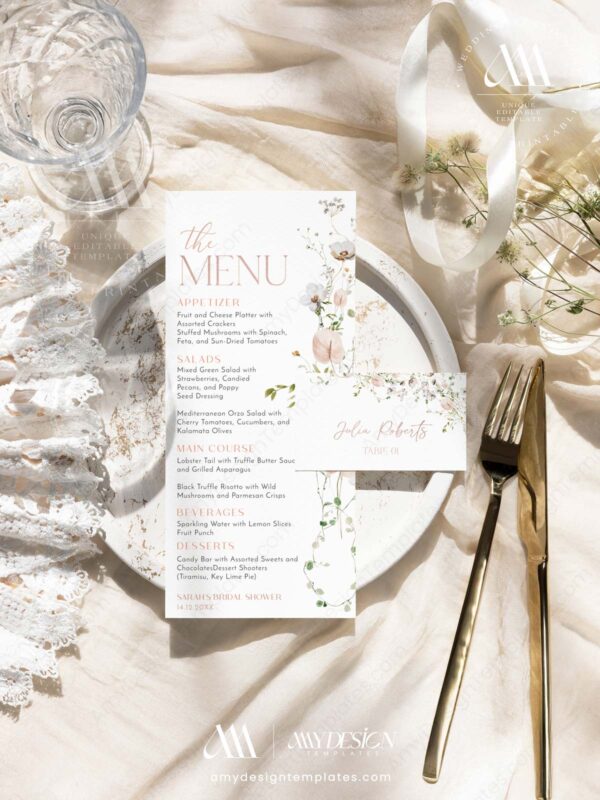 Printed Simple Elegant Wedding Menus | Printed Menu Card for Wedding | Personalized Wedding Menu Cards
