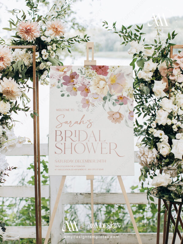 Alternative view of Blush Pink Floral Bridal Shower Welcome Sign Template | Shower Poster Printable Download