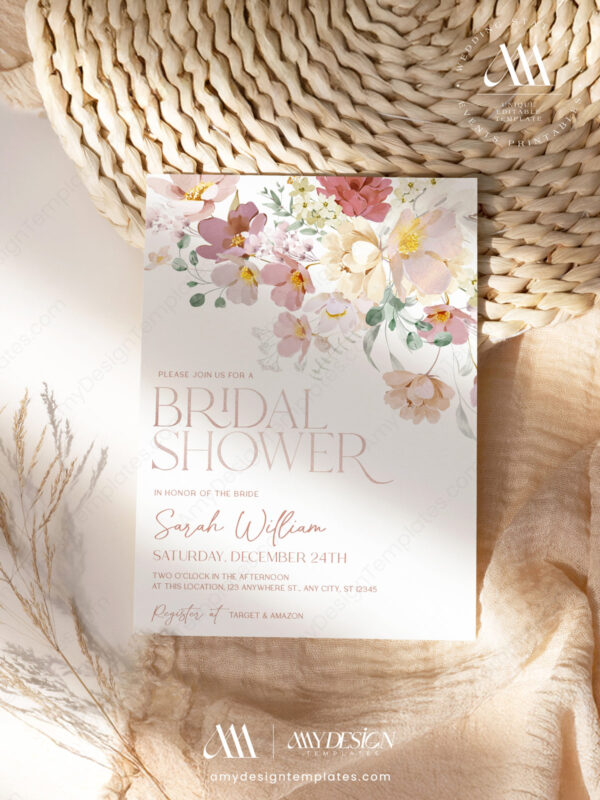 Dusty Roses Floral Bridal Shower Invitation Template