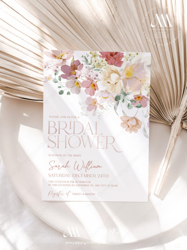 Dusty Roses Floral Bridal Shower Invitation Template