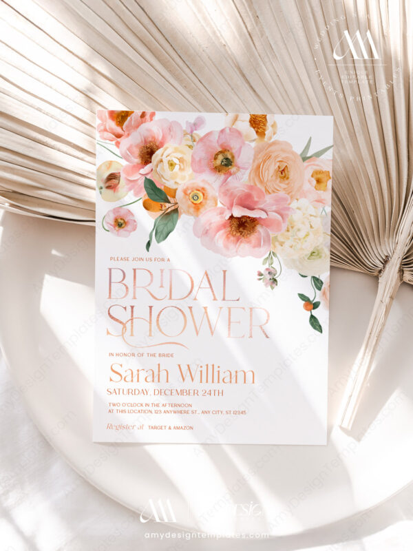 Citrus Peach Bridal Shower Invitation Template Editable 2 Amy Design Templates