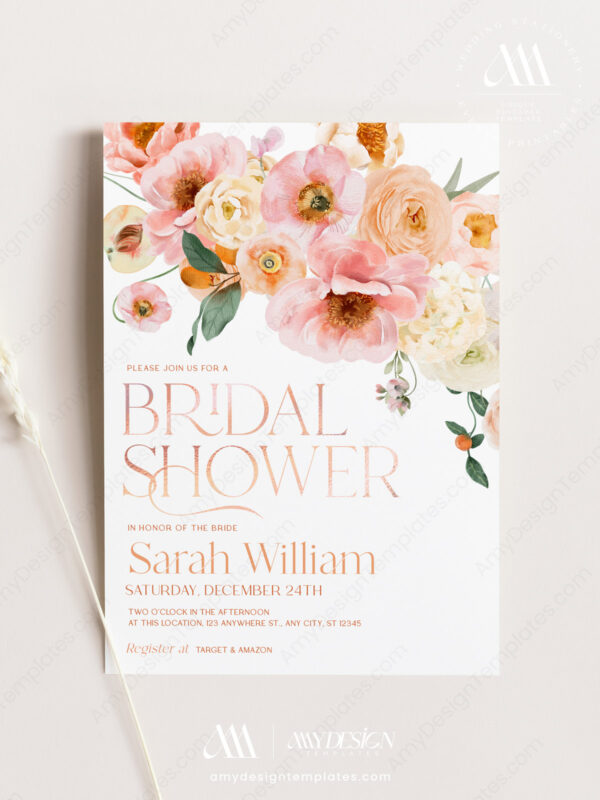 Citrus Peach Bridal Shower Invitation Template Editable 2 Amy Design Templates