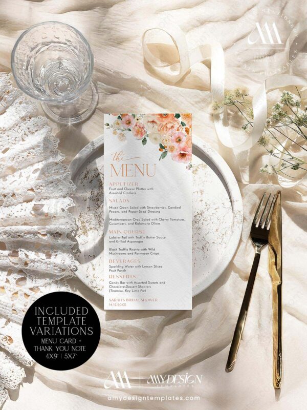 Printable Place Setting Menu Template | Thank You Note Template | Editable Printable | Citrus Shower | Wedding Table Decor
