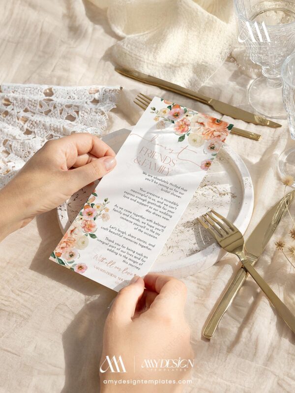 Printable Place Setting Menu Template | Thank You Note Template | Editable Printable | Citrus Shower | Wedding Table Decor