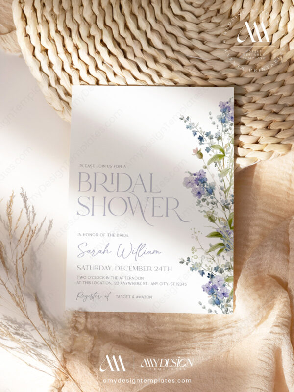 Lavender Bridal Shower Invitation Template Editable
