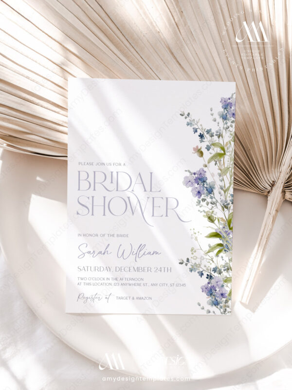 Lavender Bridal Shower Invitation Template Editable