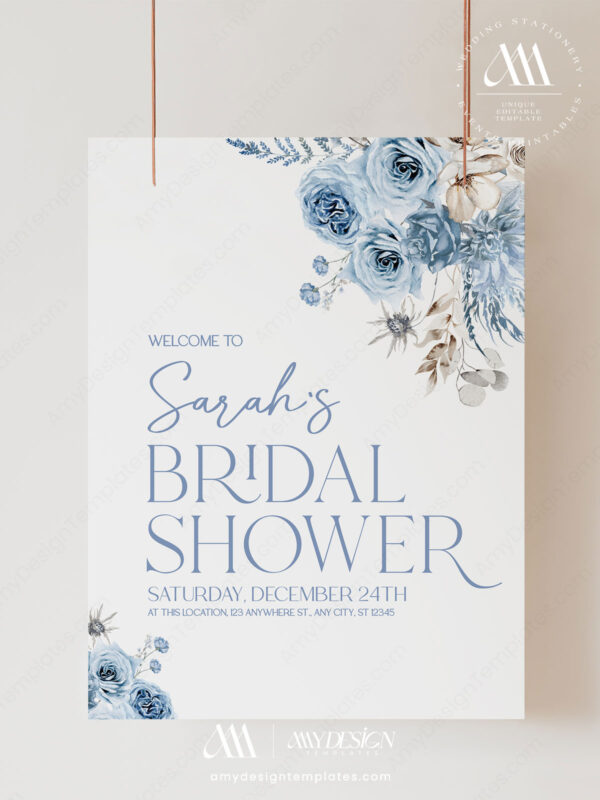 Alternative view of Blue Boho Shower Signage Printable Template | Welcome Bridal Shower Sign Poster