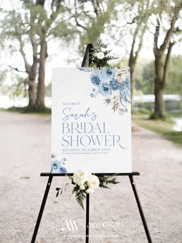 Blue Boho Shower Signage Printable Template | Welcome Bridal Shower Sign Poster
