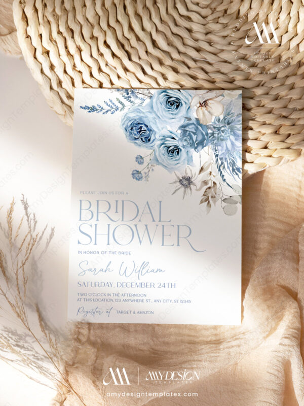 Boho Blue Pampas Grass Invitation Template
