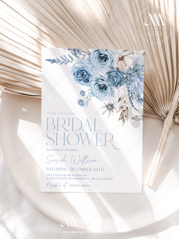 Boho Blue Pampas Grass Invitation Template