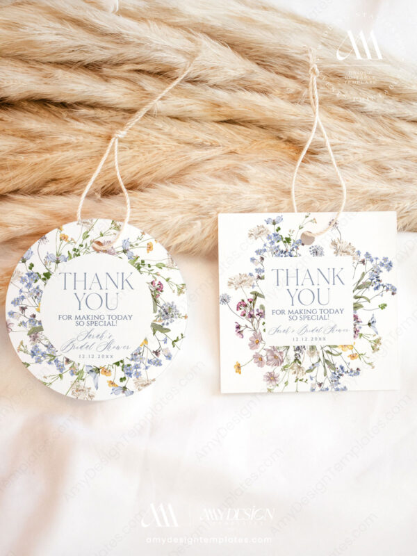 Wildflower Bridal Shower Tags Editable | Birthday Party Favor Thank You Tags Printable