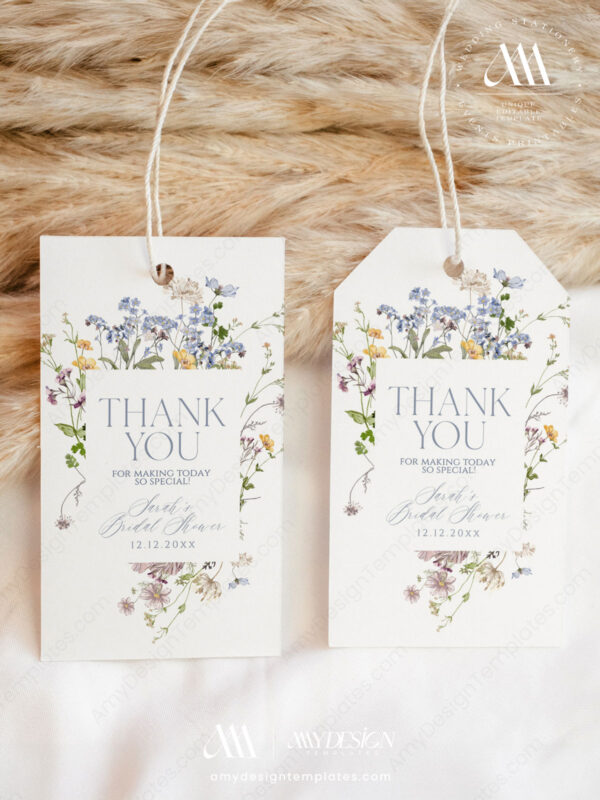 Wildflower Bridal Shower Tags Editable | Birthday Party Favor Thank You Tags Printable