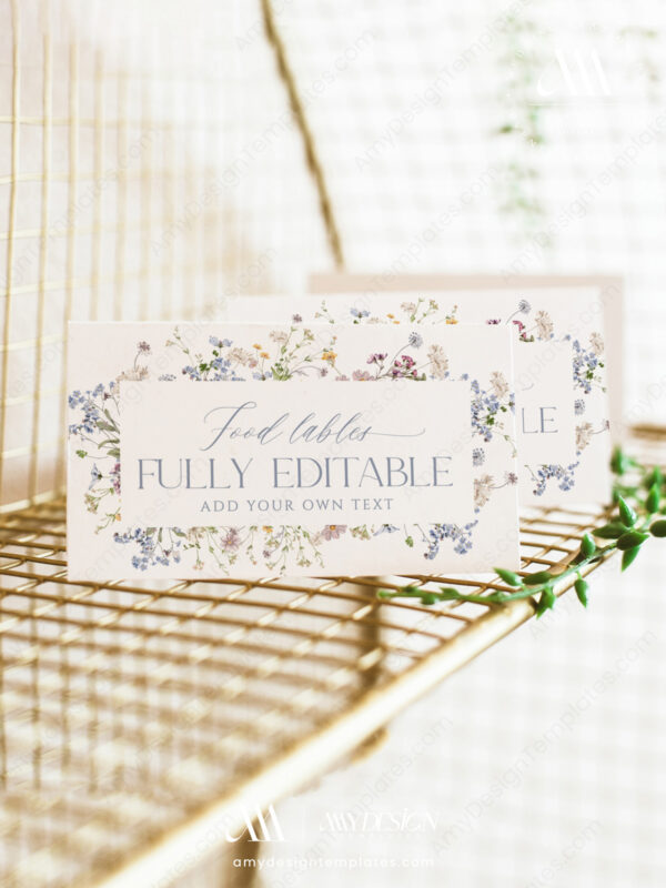 Wildflower Food Labels Template | Folded & Flat Food Cards | Printable Editable Escort Cards