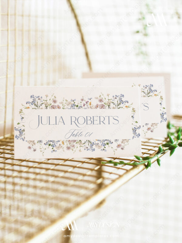 6+ Free Printable Wildflower Wedding Place Cards Template: Guide Your Guests with Natural Charm! B017 Wildflower Place Card Template 1 Amy Design