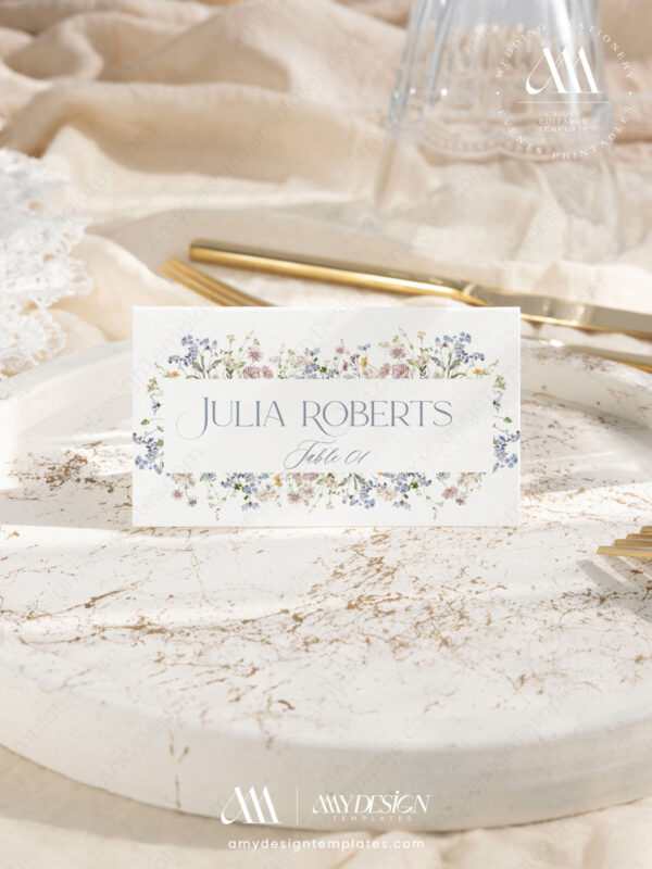 Wildflower Place Card Template | Botanical Folded & Flat Place Cards | Printable Editable