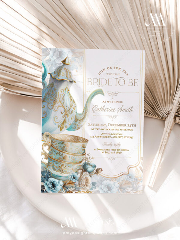 Blue Tea Party Bridal Shower Invitation Card