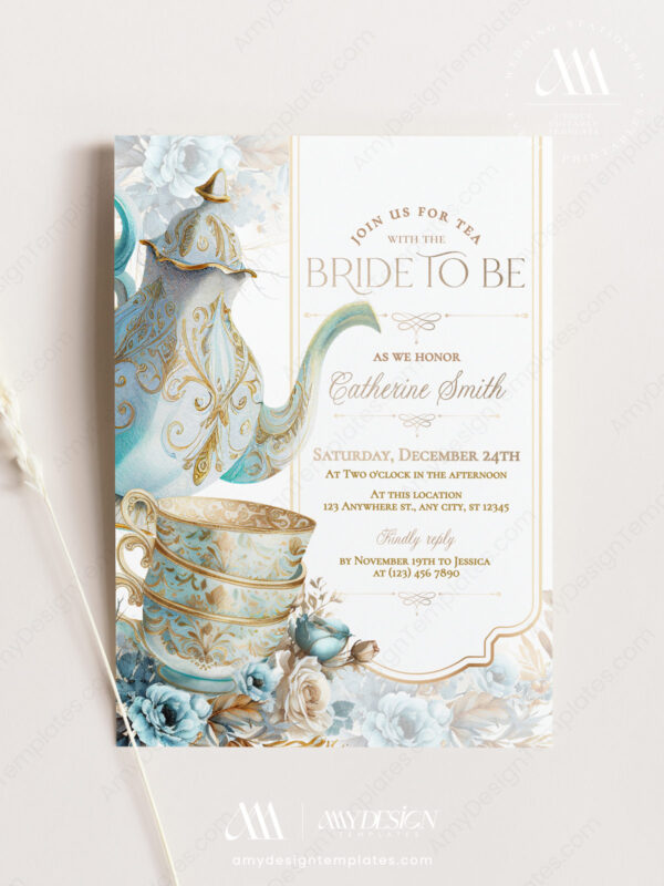 Blue Tea Party Bridal Shower Invitation Card