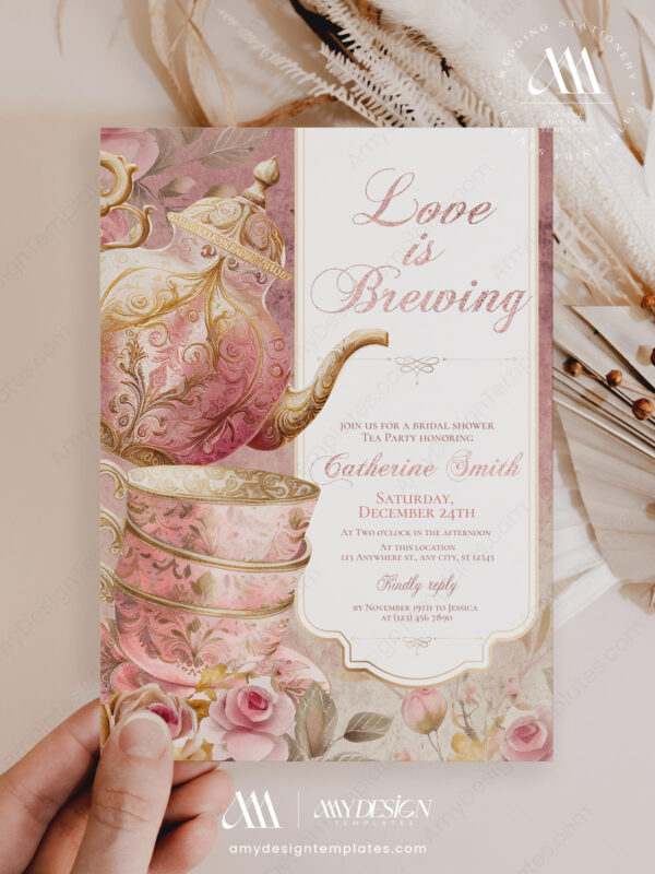 Vintage Pink Tea Party Invitation Card