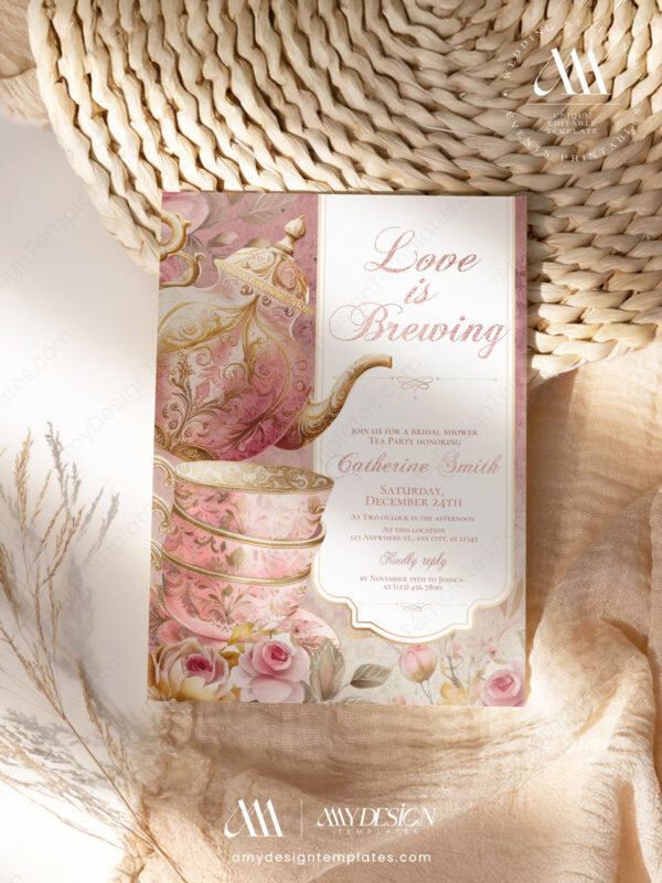 Vintage Pink Tea Party Invitation Card