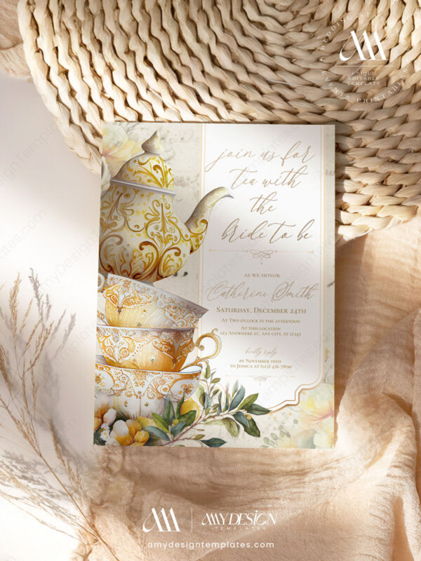 Yellow Tea Cup Bridal Shower Invitation Template