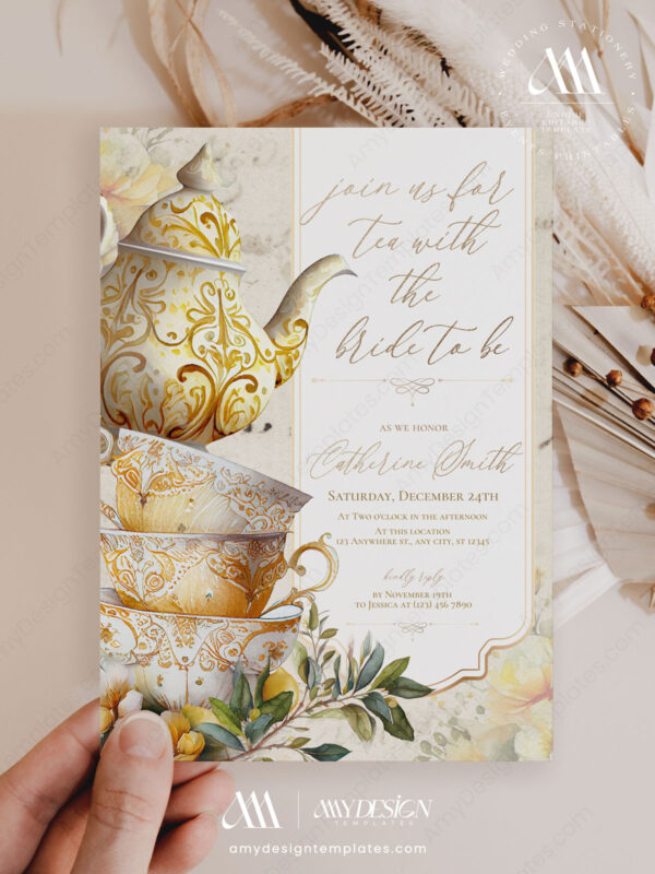 Yellow Tea Cup Bridal Shower Invitation Template