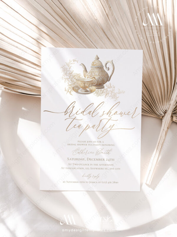 Golden Tea Party Bridal Shower Invitation Template