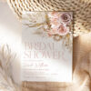 Dusty Roses Boho Bridal Shower Invitation Template Editable | Pampas Grass Bohemian Dusty Roses Boho Bridal Shower Invitation Template Editable