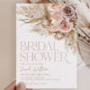 Dusty Roses Boho Bridal Shower Invitation Template Editable | Pampas Grass Bohemian Dusty Roses Boho Bridal Shower Invitation Template Editable