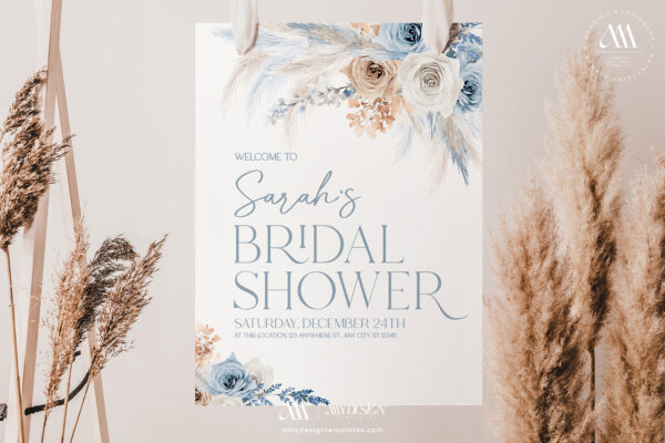 Alternative view of Boho Blue Pampas Printable Bridal Shower Signs | Welcome Bridal Shower Sign Printable