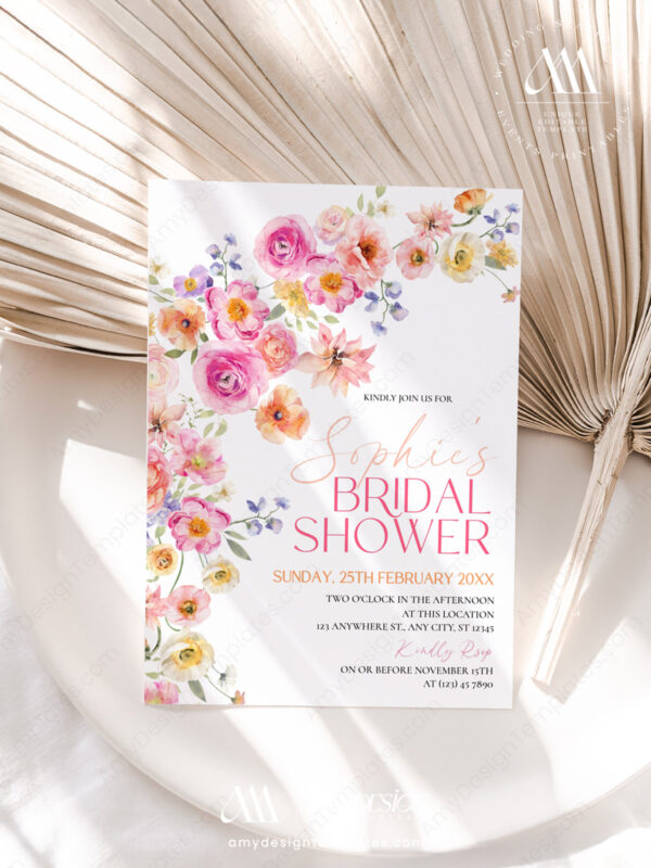 Vibrant Flirty Flowers Bridal Shower Invitation Template