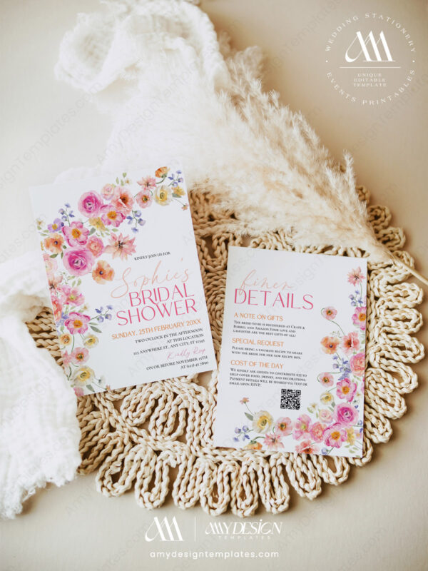 Vibrant Flirty Flowers Bridal Shower Invitation Template