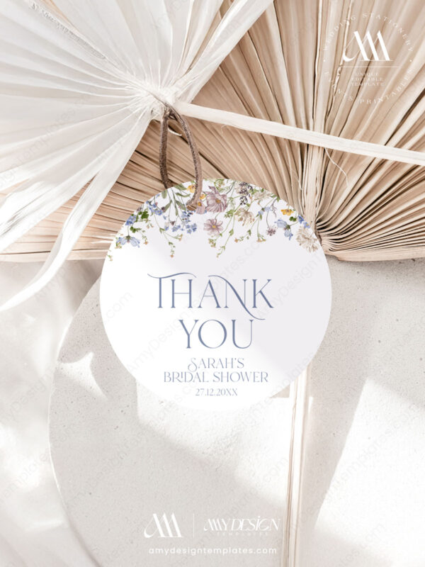 Personalized Thank You Tag Template | Wildflower Wedding Favor Tag Printable Download