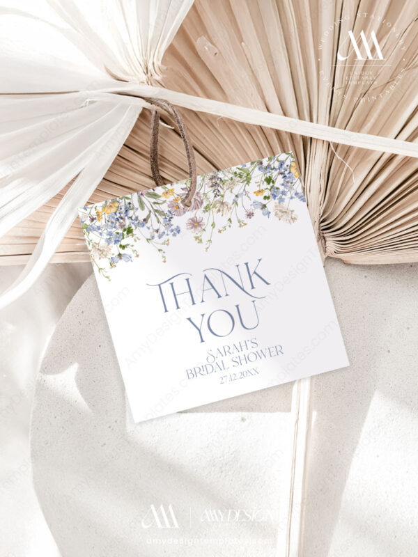 Personalized Thank You Tag Template | Wildflower Wedding Favor Tag Printable Download