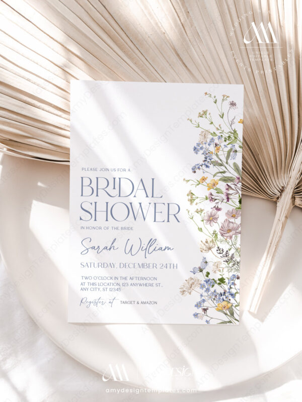 Wildflower Bridal Shower Invitation Template Printable | Brunch Invite Printable Card