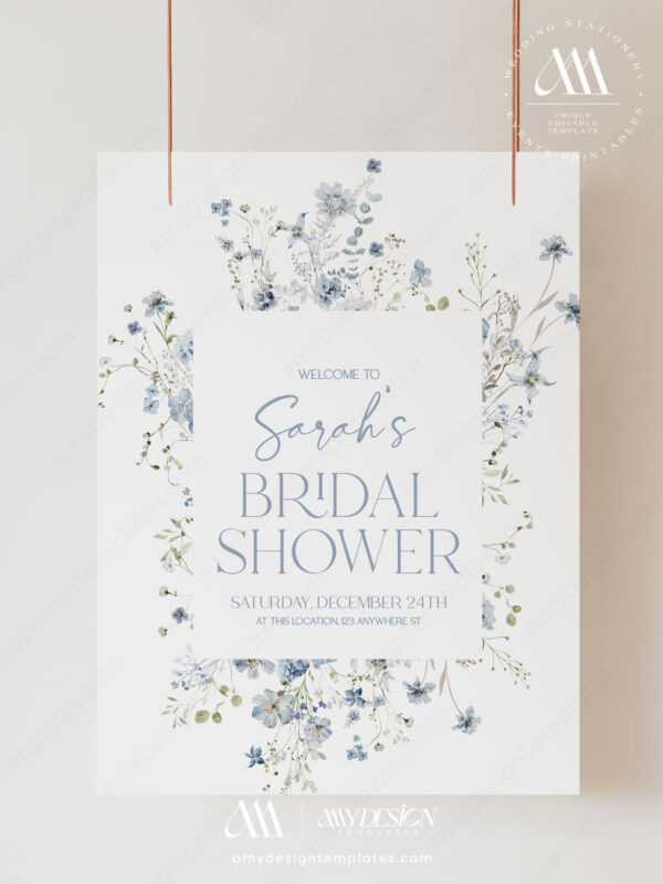 Blue Wildflower Bridal Shower Welcome Sign | Welcome Poster Template Editable