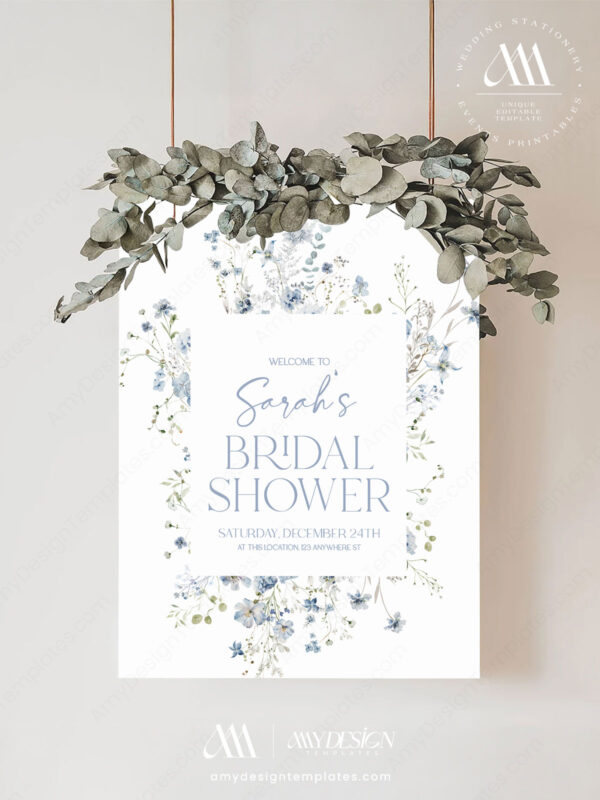 Alternative view of Blue Wildflower Bridal Shower Welcome Sign | Welcome Poster Template Editable